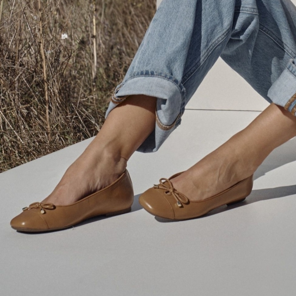 Vionic Ballet Flats 10 Tan Camel Leather Klara Bow Logo Arch Support New $150